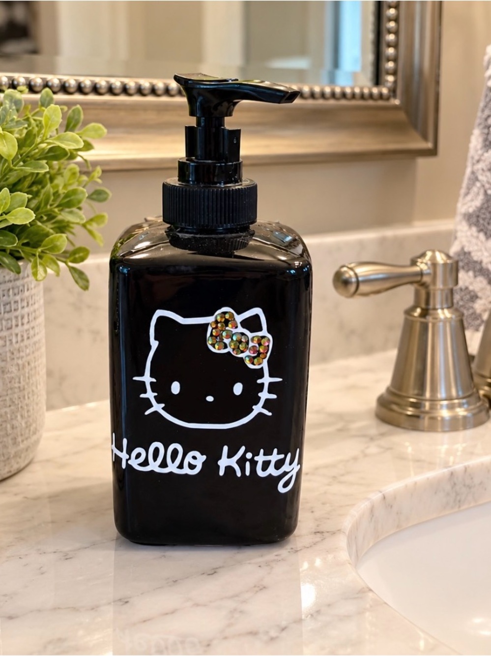 Hello Kitty Black Hand Soap/Lotion Dispenser - Cute Bow Accent